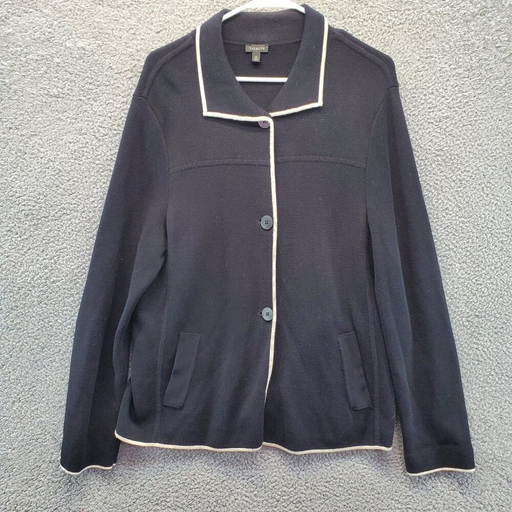 Talbots Sweater Jacket Black 3 Button Pockets